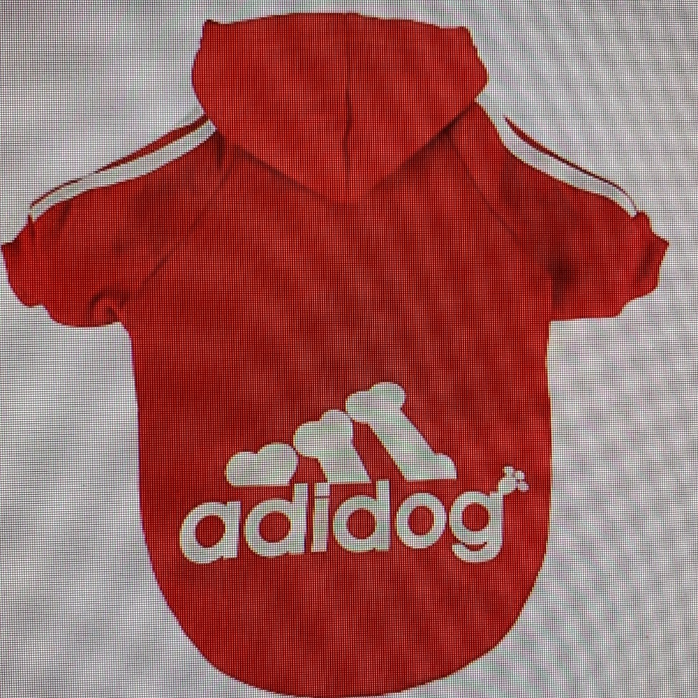 Red Adidog pet warm hoodie.